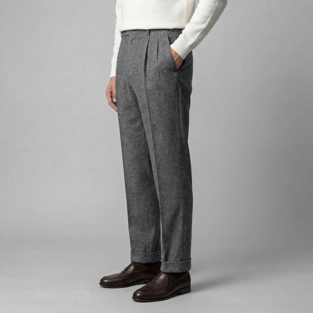 Men's Elegant Pleated Trousers with Side Adjuster
