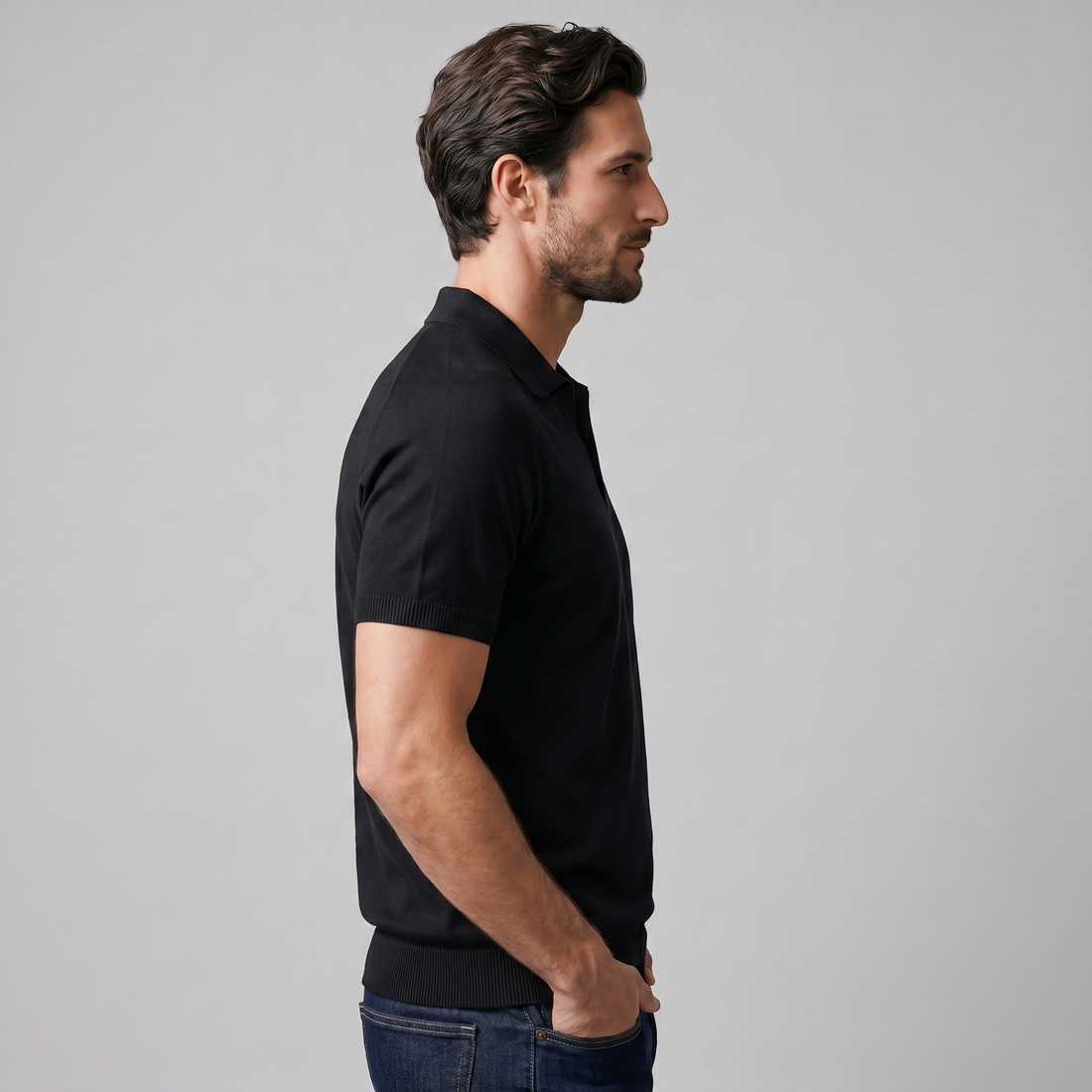 Men's Fine Knit Open-Collar Polo