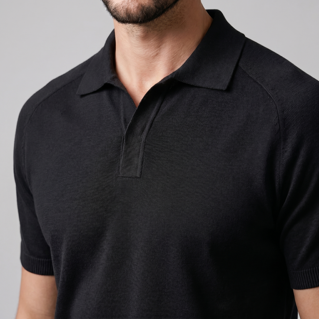 Men's Fine Knit Open-Collar Polo
