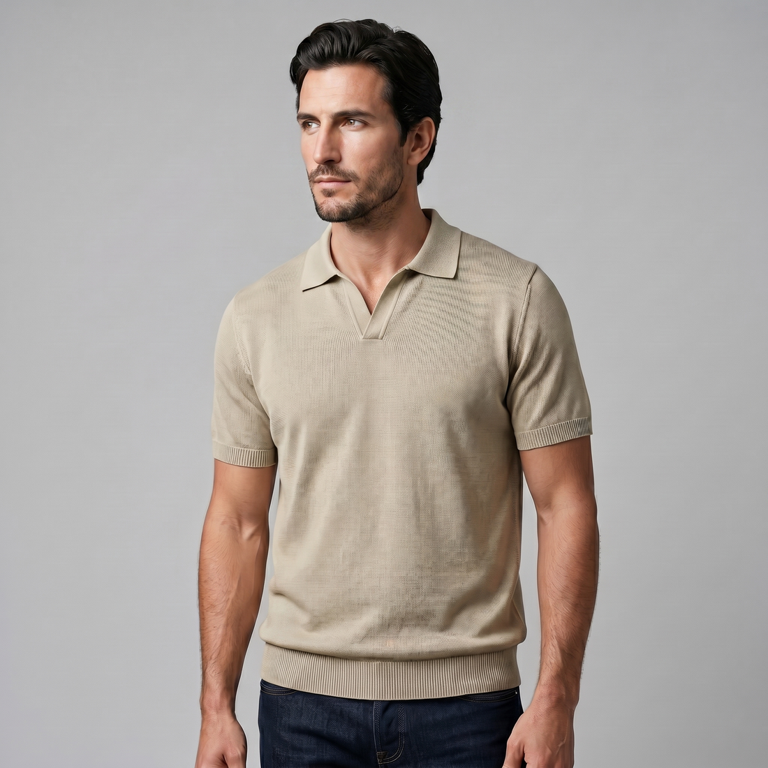 Men's Fine Knit Open-Collar Polo