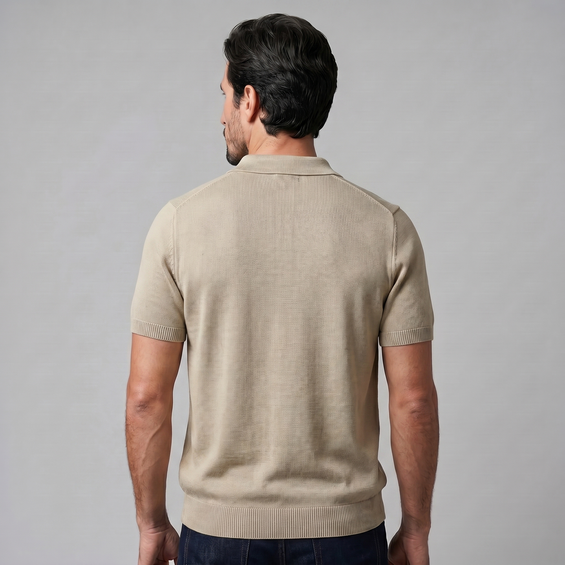 Men's Fine Knit Open-Collar Polo
