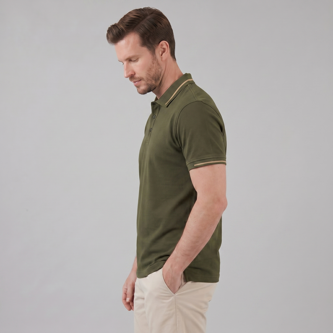 Men's Green Polo Shirt with Contrast Trim