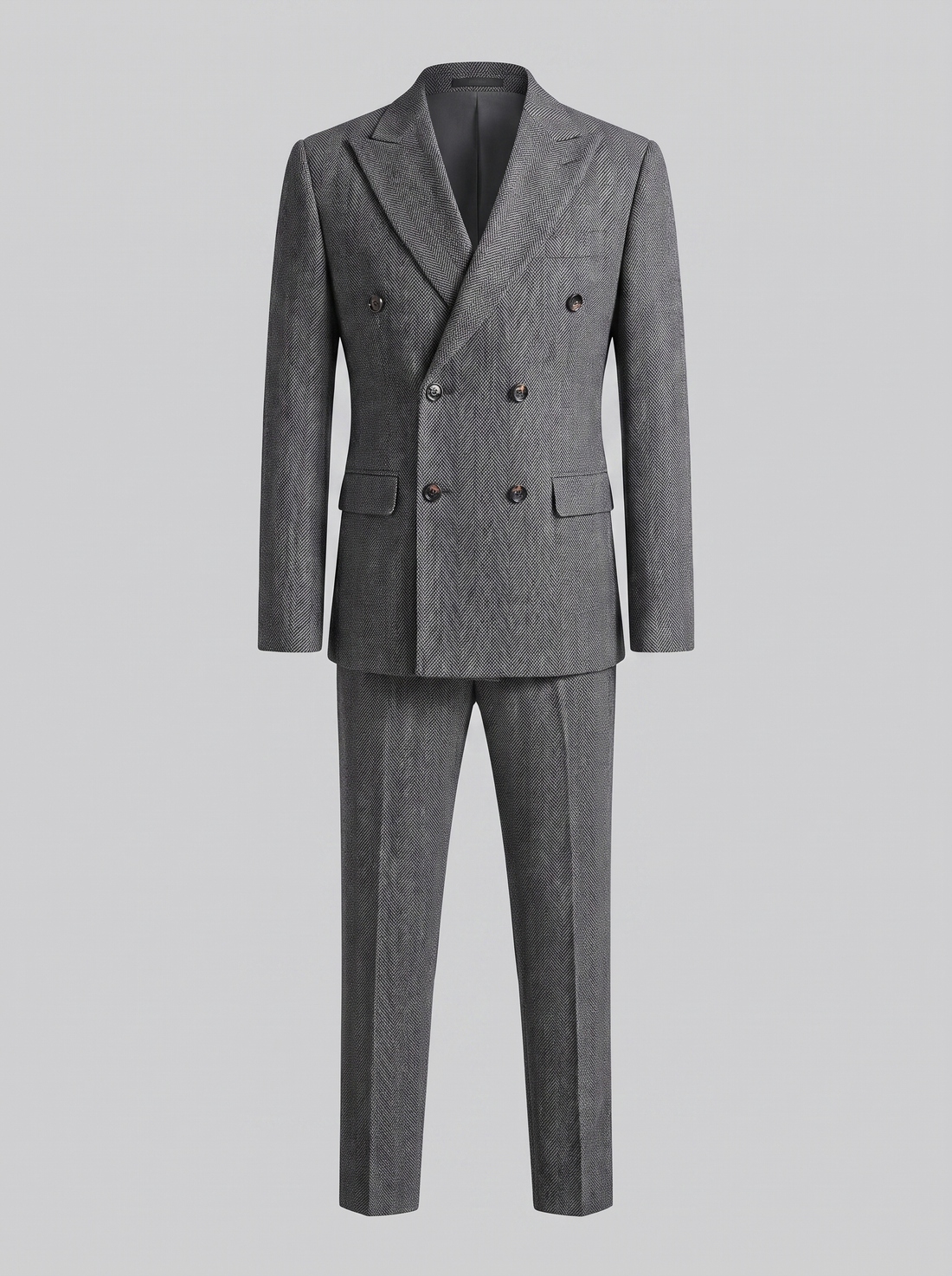 Men's Herringbone Double-Breasted Suit Set