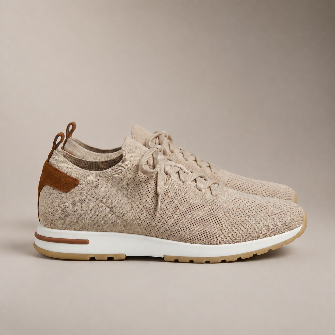 Men's Knit Leather Lace-Up Trainers