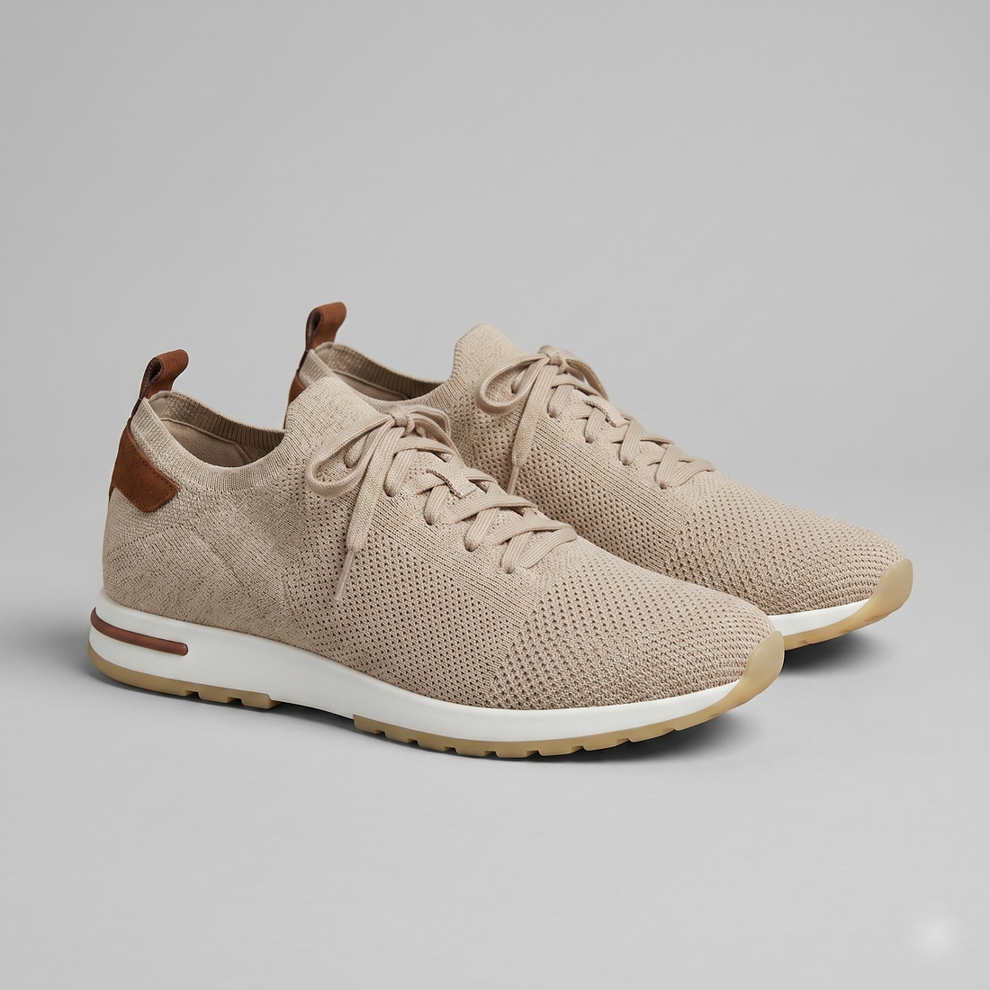 Men's Knit Leather Lace-Up Trainers