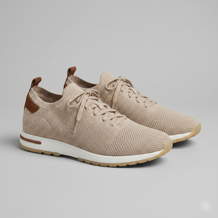 Men's Knit Leather Lace-Up Trainers