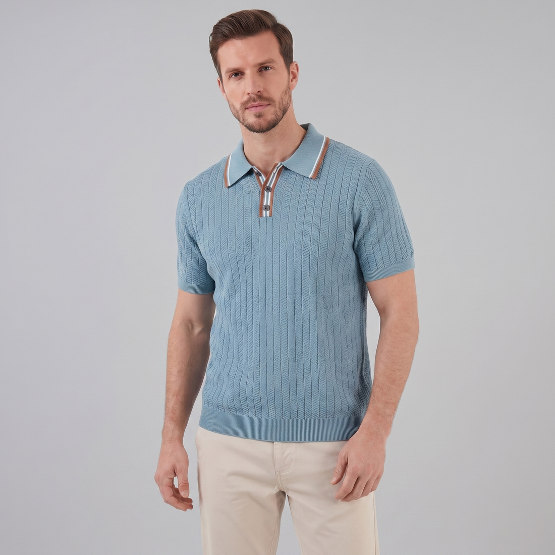 Men's Knit Polo Shirt with Contrast Collar