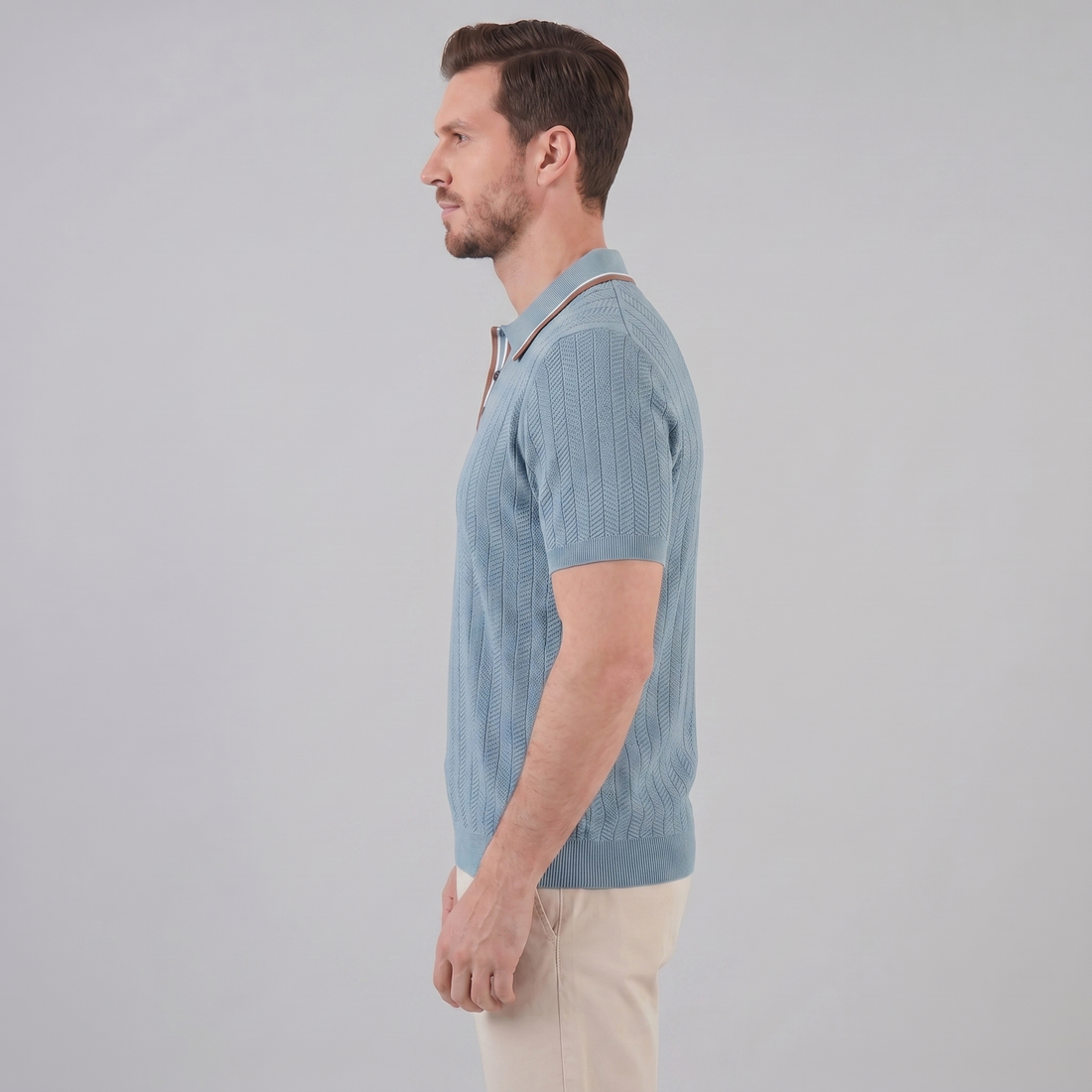 Men's Knit Polo Shirt with Contrast Collar