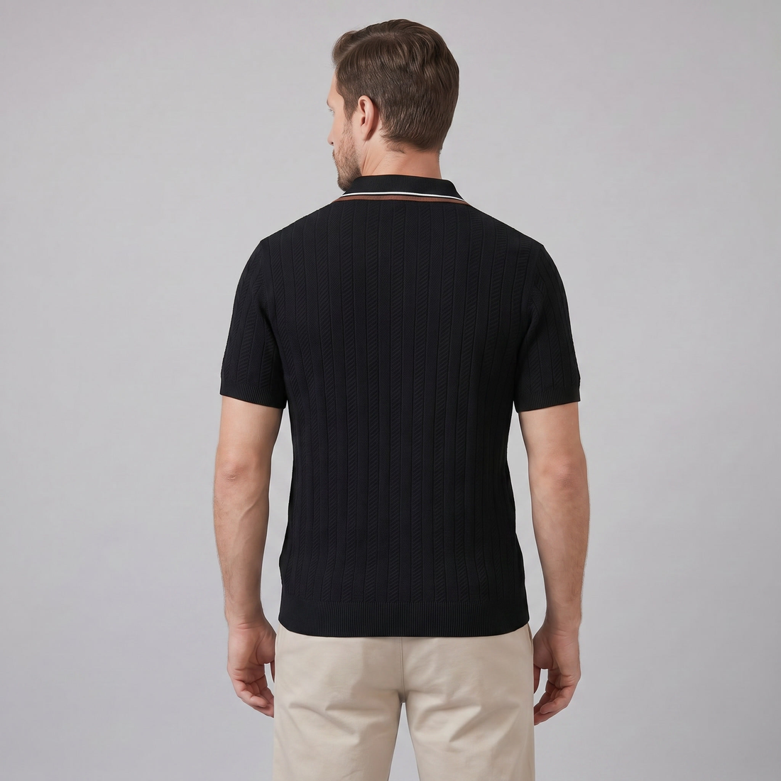 Men's Knit Polo Shirt with Contrast Collar