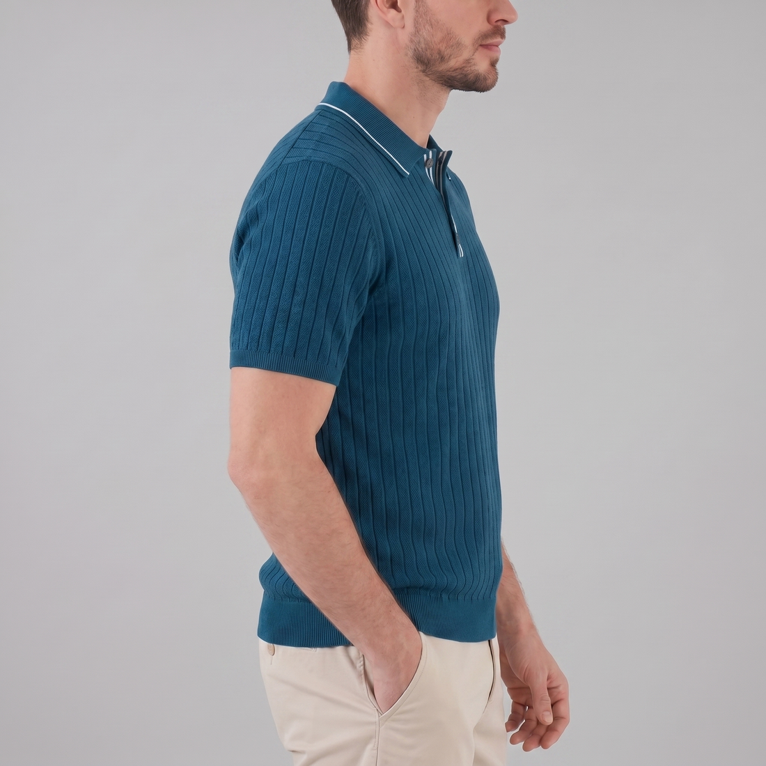 Men's Knit Polo Shirt with Contrast Collar