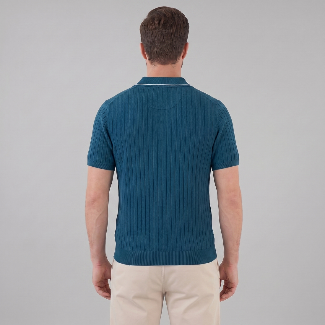 Men's Knit Polo Shirt with Contrast Collar