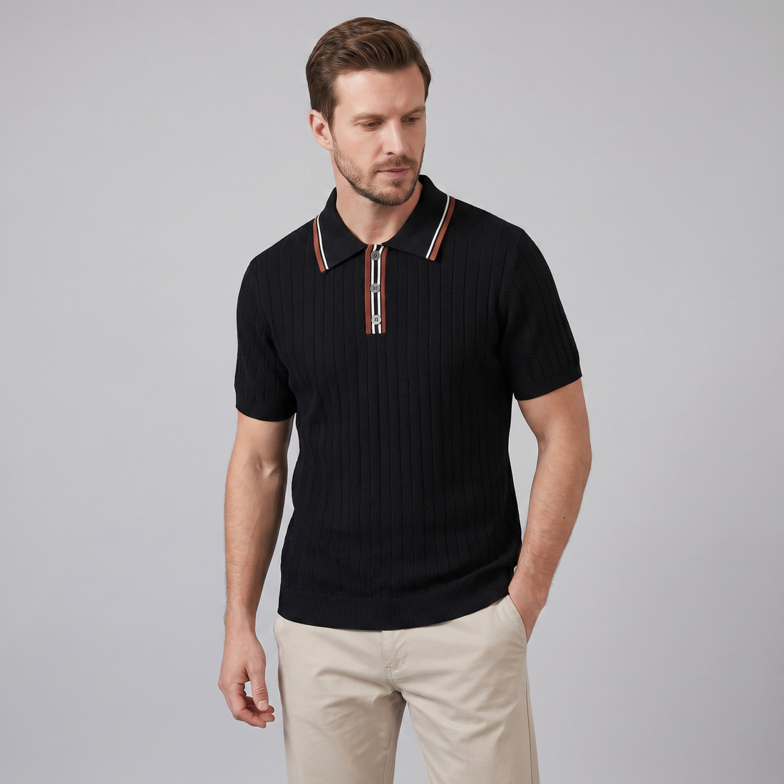 Men's Knit Polo Shirt with Contrast Collar