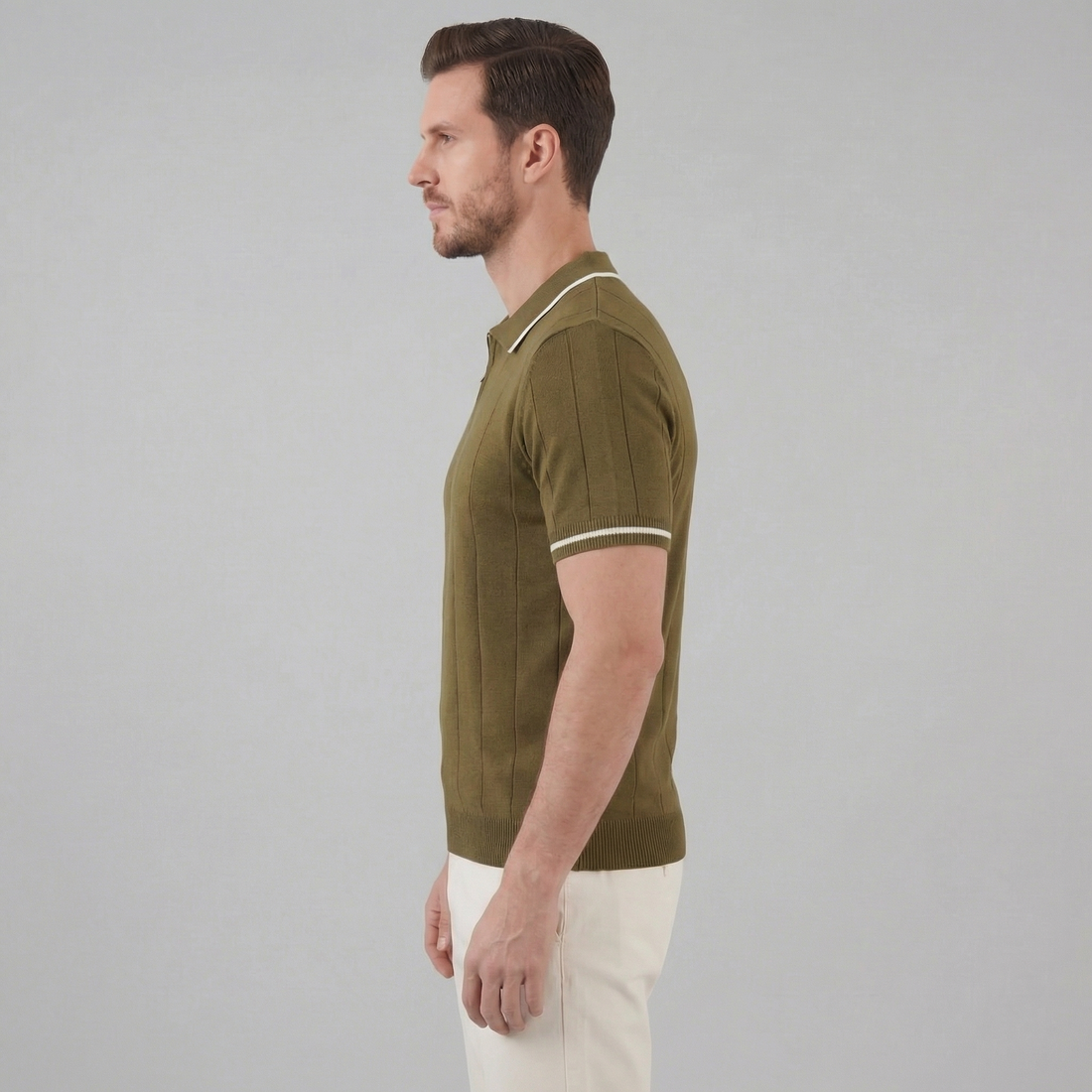 Men's Knit Polo Shirt with Retro Accents
