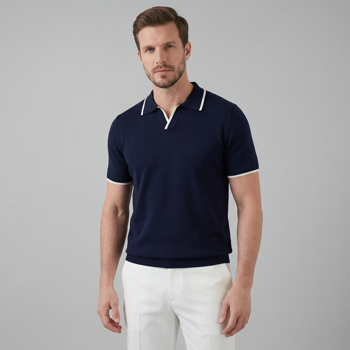 Men’s Knit Polo Shirt with White Trim