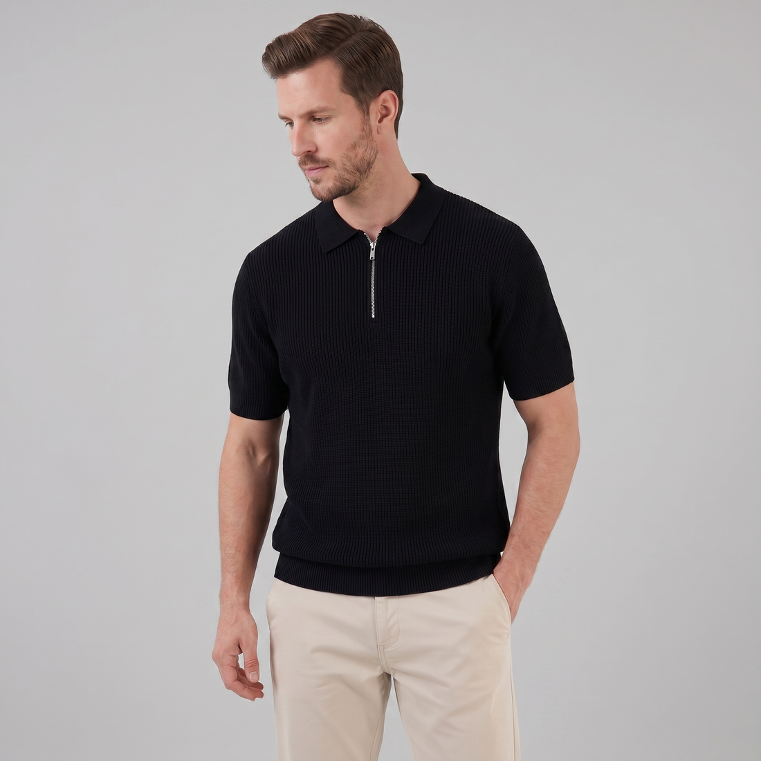 Men's Knit Polo Zip Neck