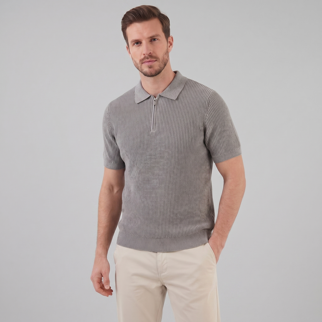 Men's Knit Polo Zip Neck