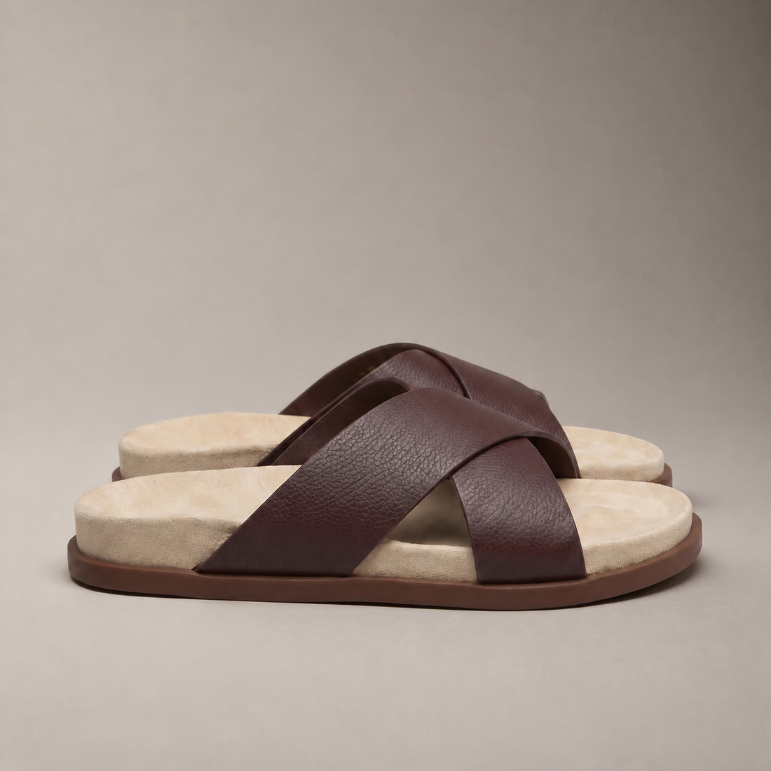 Men's Leather Cross-Strap Slides