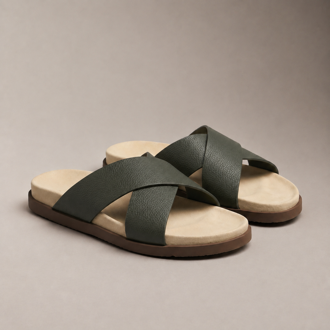 Men's Leather Cross-Strap Slides