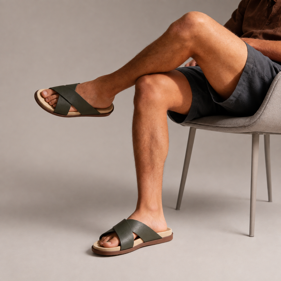 Men's Leather Cross-Strap Slides