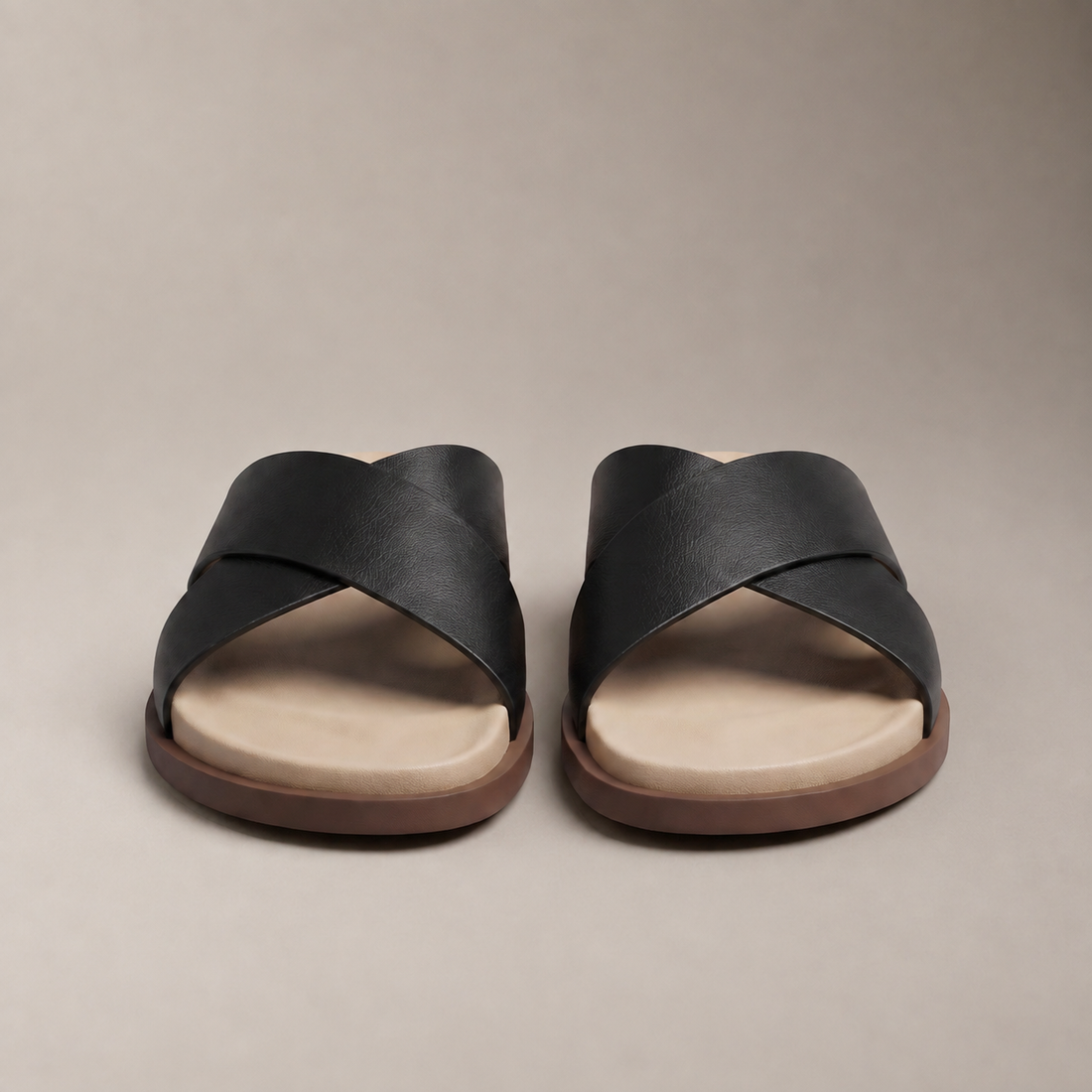 Men's Leather Cross-Strap Slides
