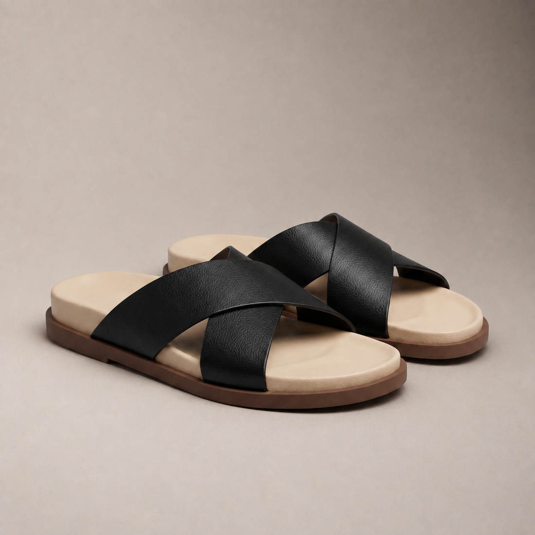 Men's Leather Cross-Strap Slides