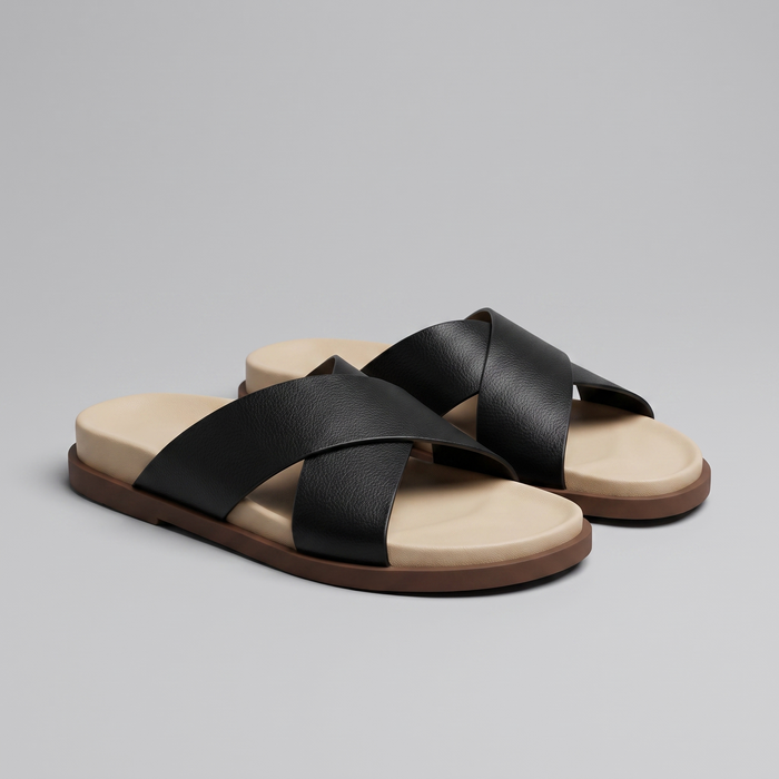 Men's Leather Cross-Strap Slides