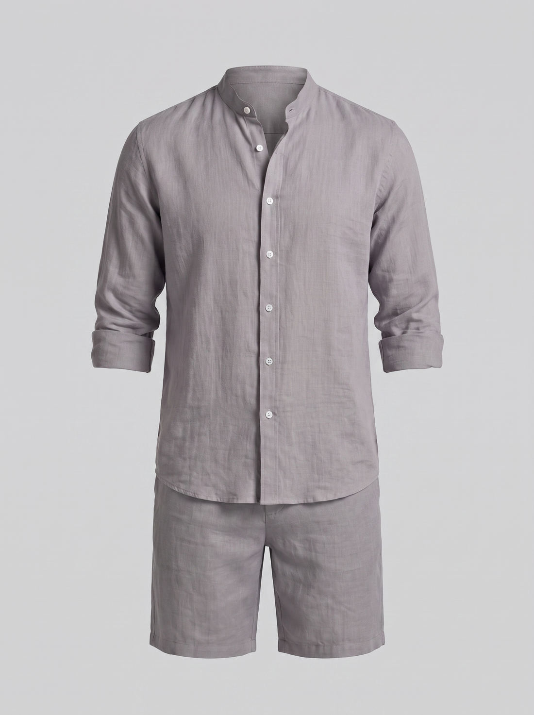 Men's Linen Band Collar Shirt and Shorts Co-ord Set