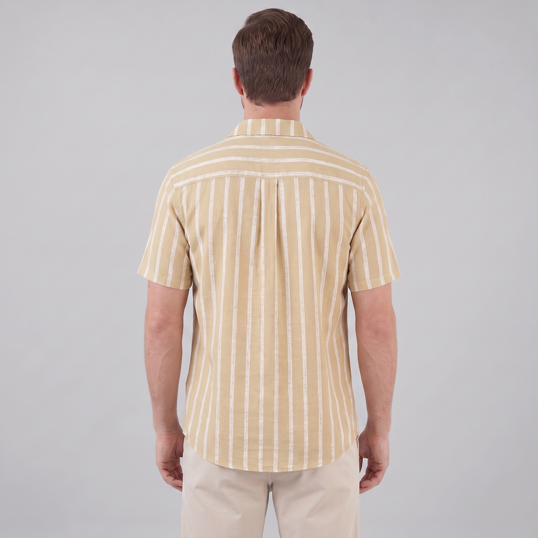 Men's Linen Blend Stripe Camp Collar Shirt