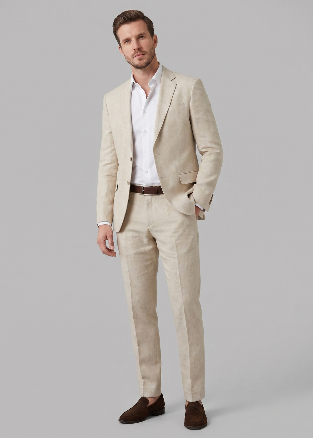 Men's Linen Blend Wedding Suit Set