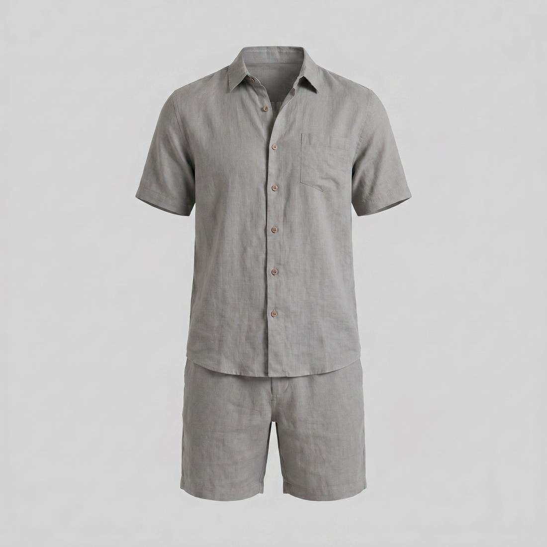 Men's Linen Camp Collar Shirt and Shorts Set