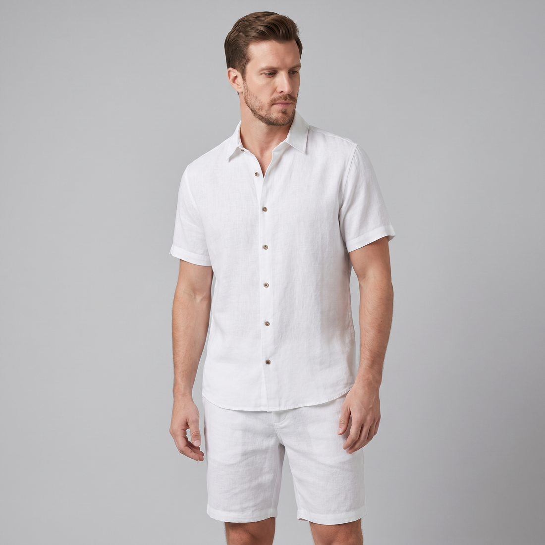 Men's Linen Camp Collar Shirt and Shorts Set