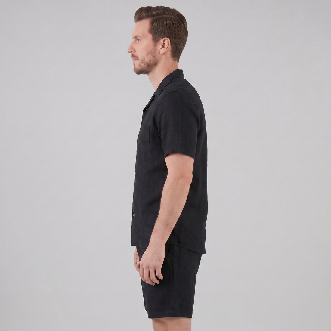 Men's Linen Camp Collar Shirt and Shorts Set
