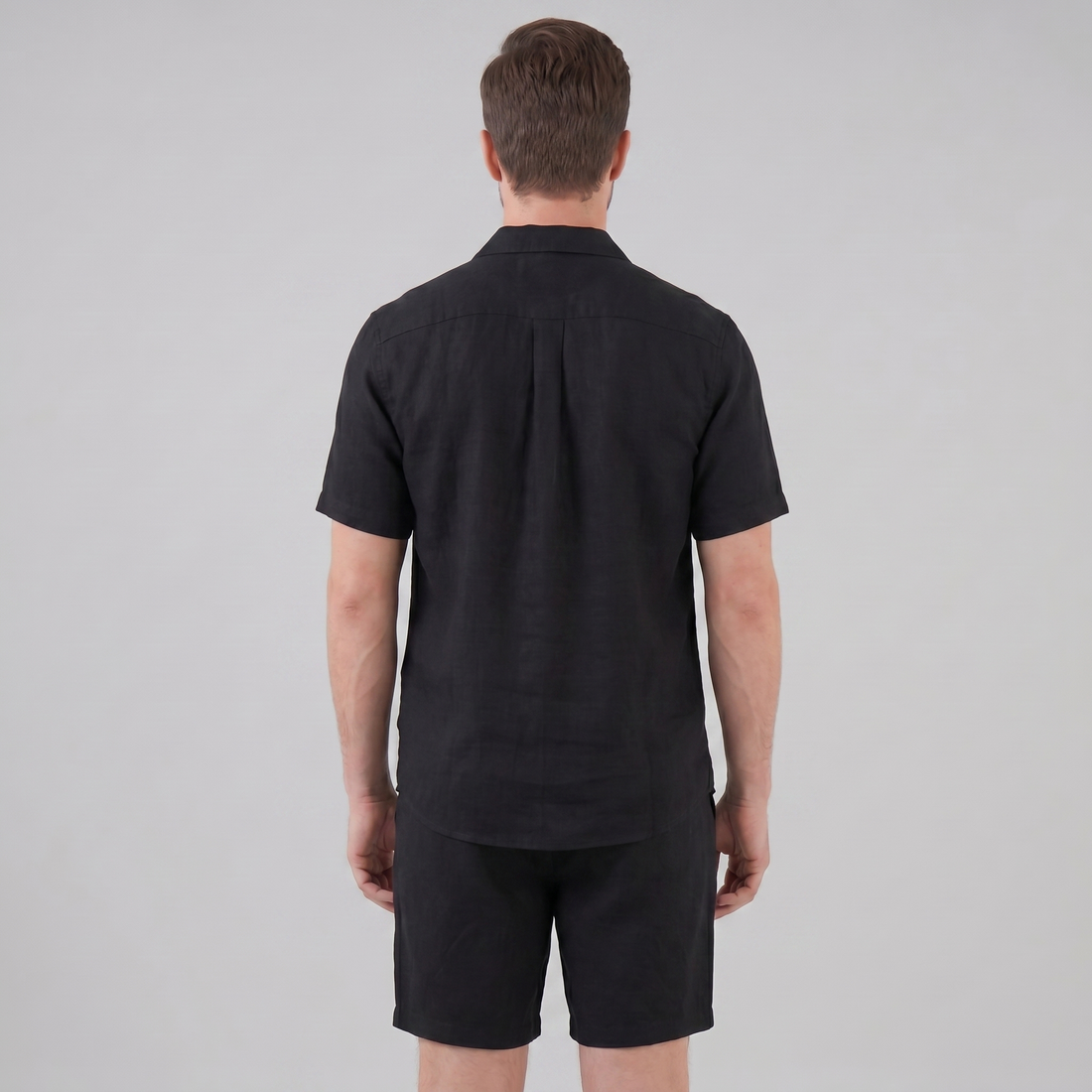 Men's Linen Camp Collar Shirt and Shorts Set