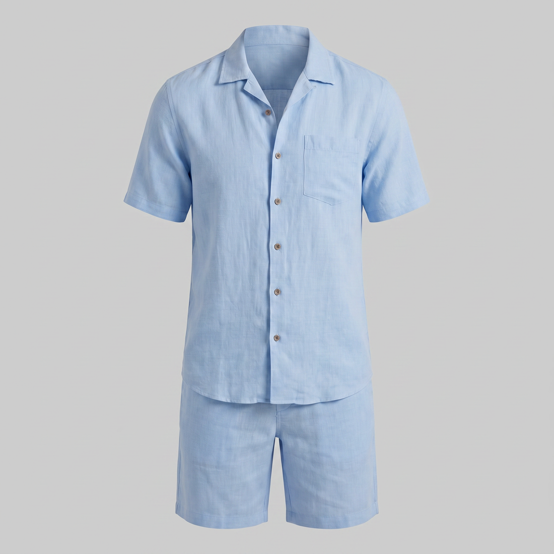 Men's Linen Camp Collar Shirt and Shorts Set