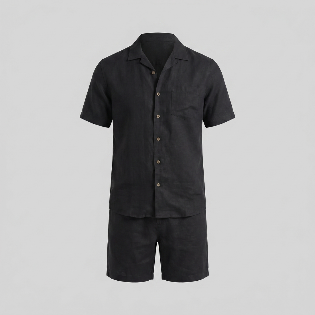 Men's Linen Camp Collar Shirt and Shorts Set