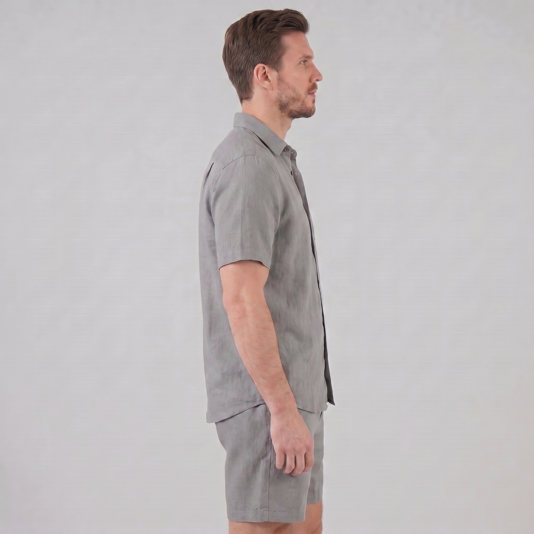 Men's Linen Camp Collar Shirt and Shorts Set