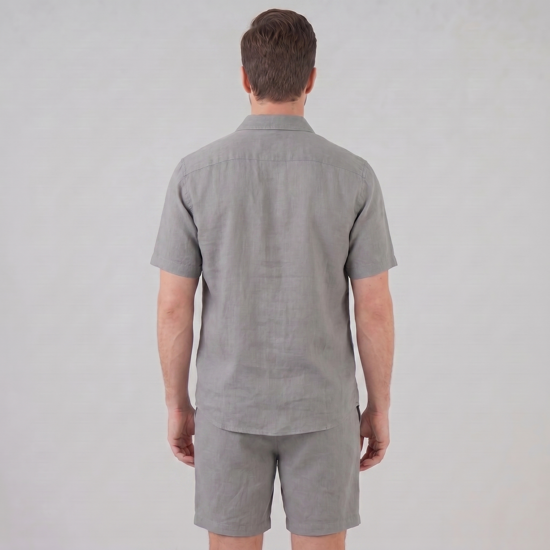 Men's Linen Camp Collar Shirt and Shorts Set