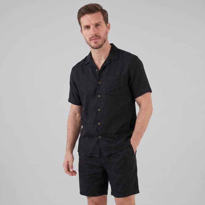 Men's Linen Camp Collar Shirt and Shorts Set