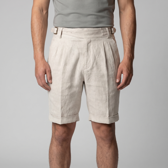Men's Linen Classic Shorts with Adjustable Waist and Pleats