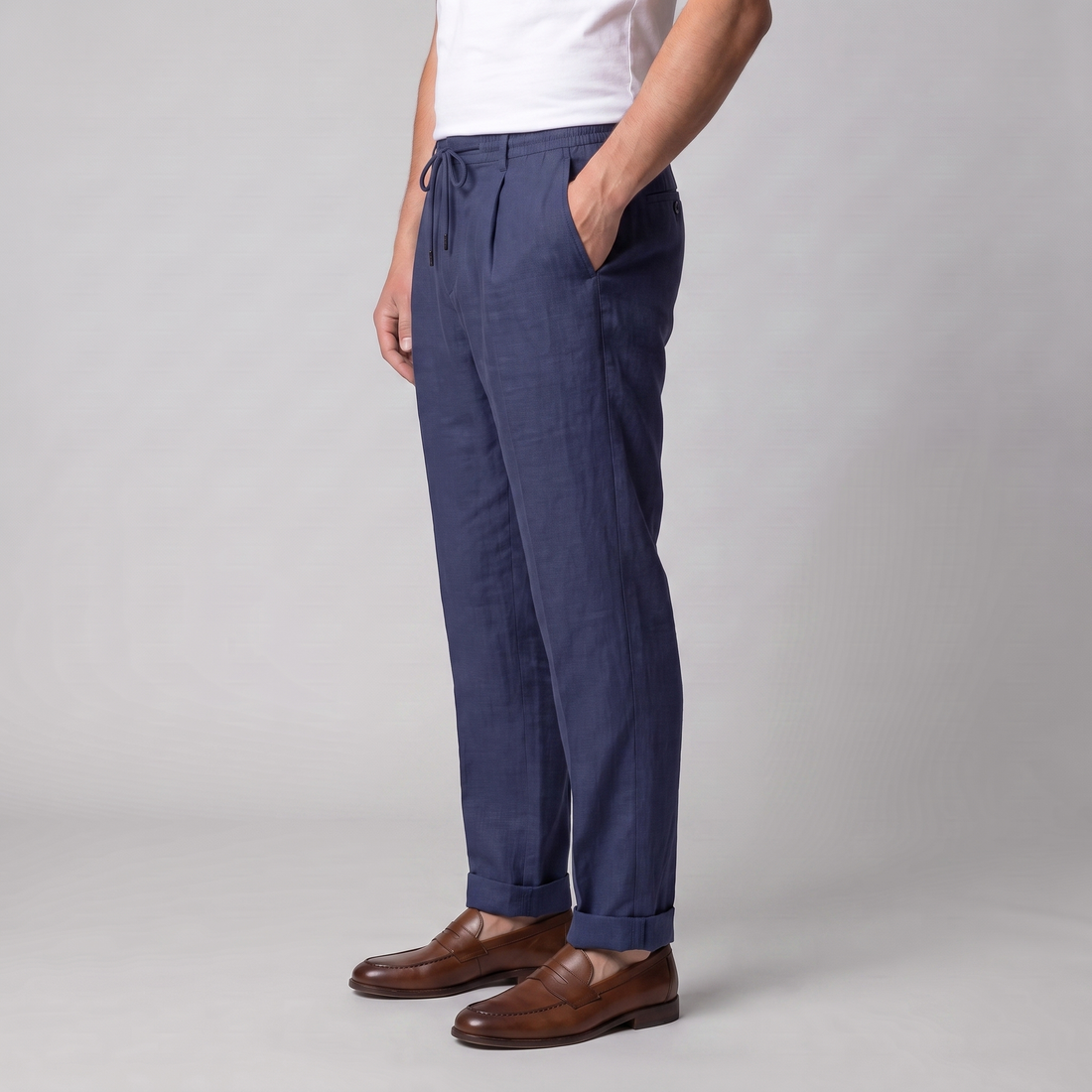 Men's Linen Drawstring Pleated Trousers