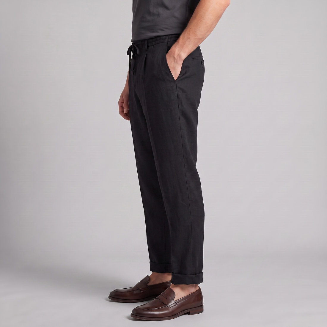Men's Linen Drawstring Pleated Trousers