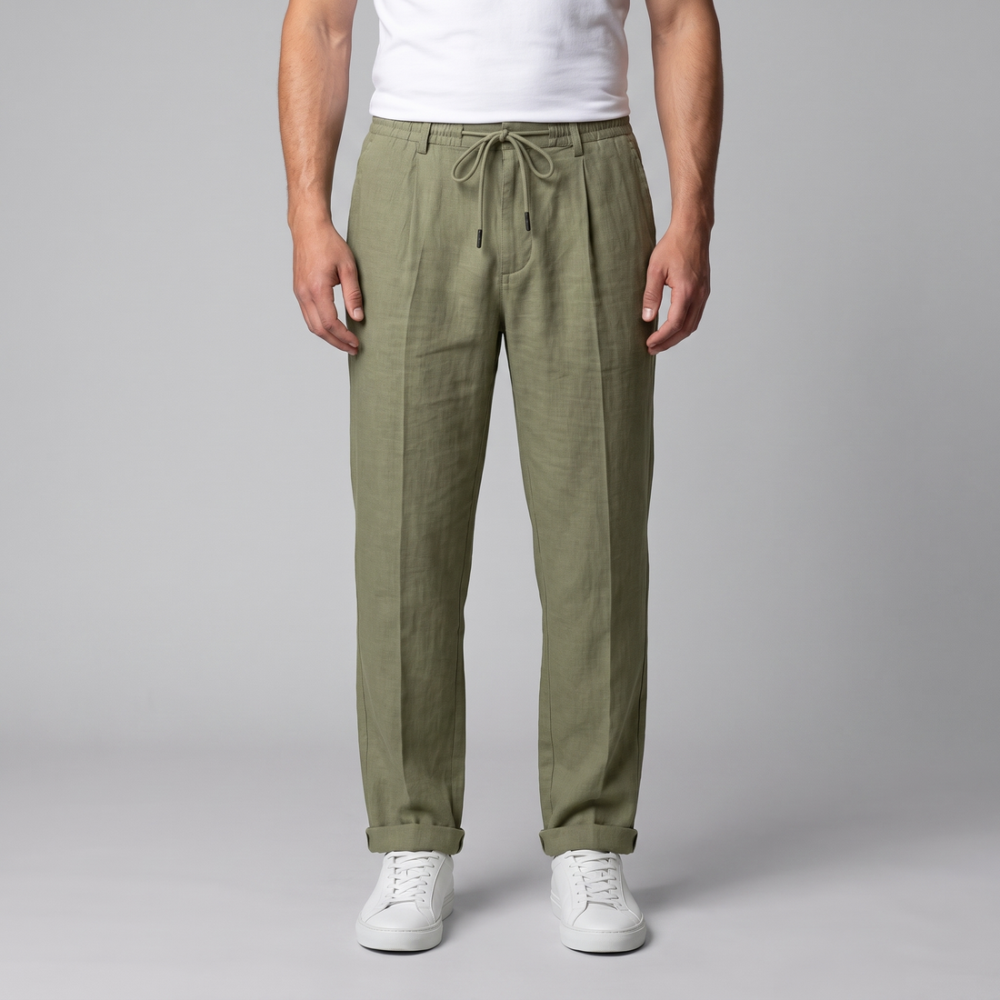 Men's Linen Drawstring Pleated Trousers