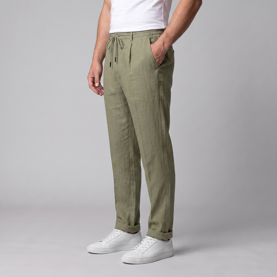 Men's Linen Drawstring Pleated Trousers