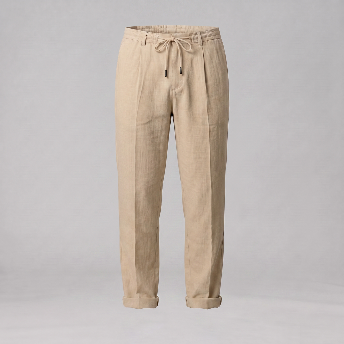 Men's Linen Drawstring Pleated Trousers