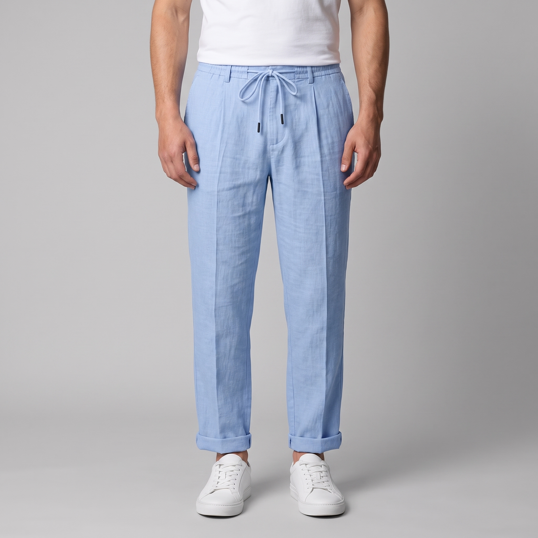 Men's Linen Drawstring Pleated Trousers