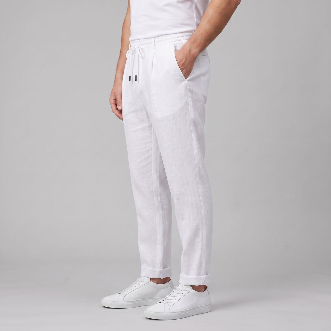 Men's Linen Drawstring Pleated Trousers