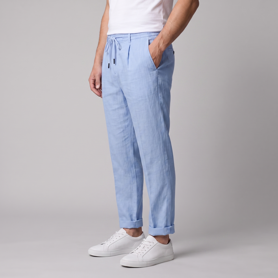 Men's Linen Drawstring Pleated Trousers