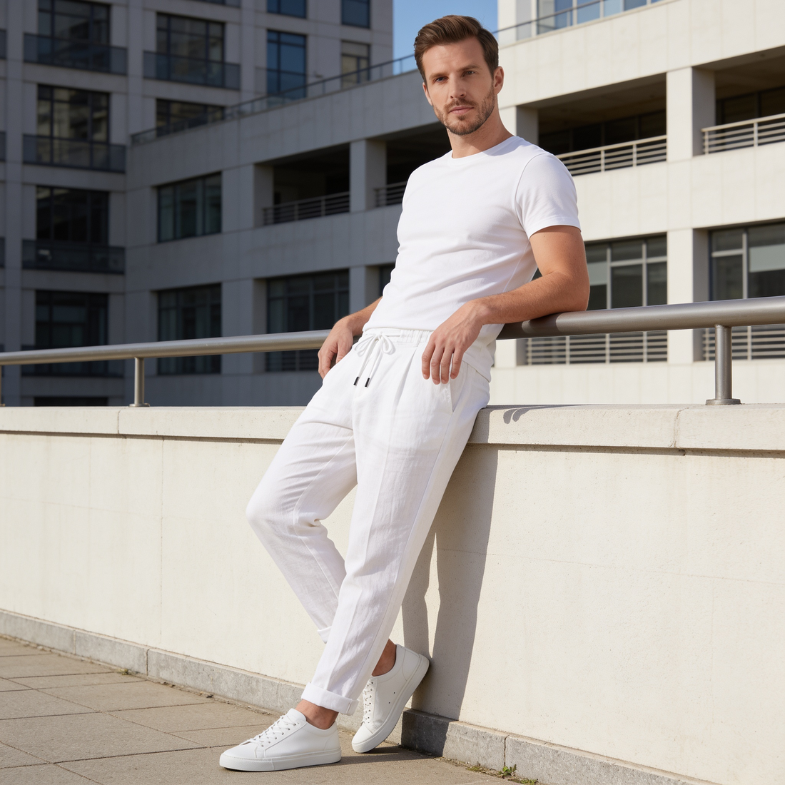 Men's Linen Drawstring Pleated Trousers