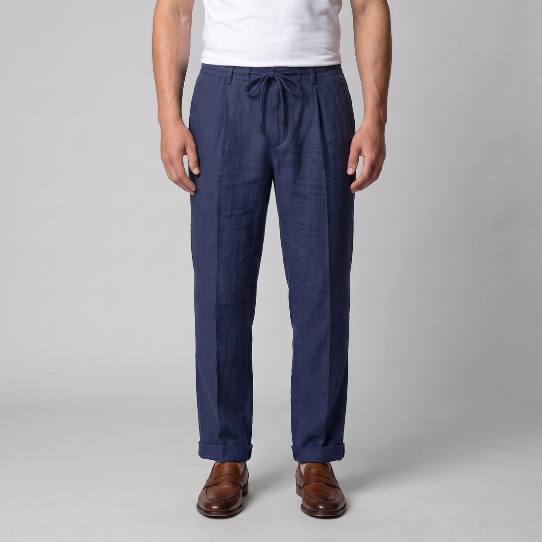 Men's Linen Drawstring Pleated Trousers
