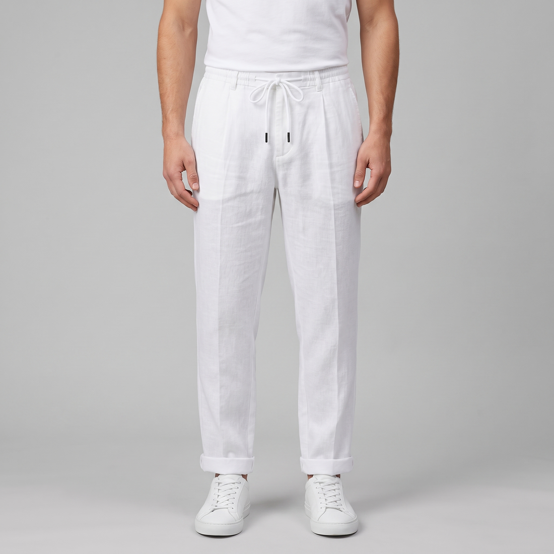 Men's Linen Drawstring Pleated Trousers